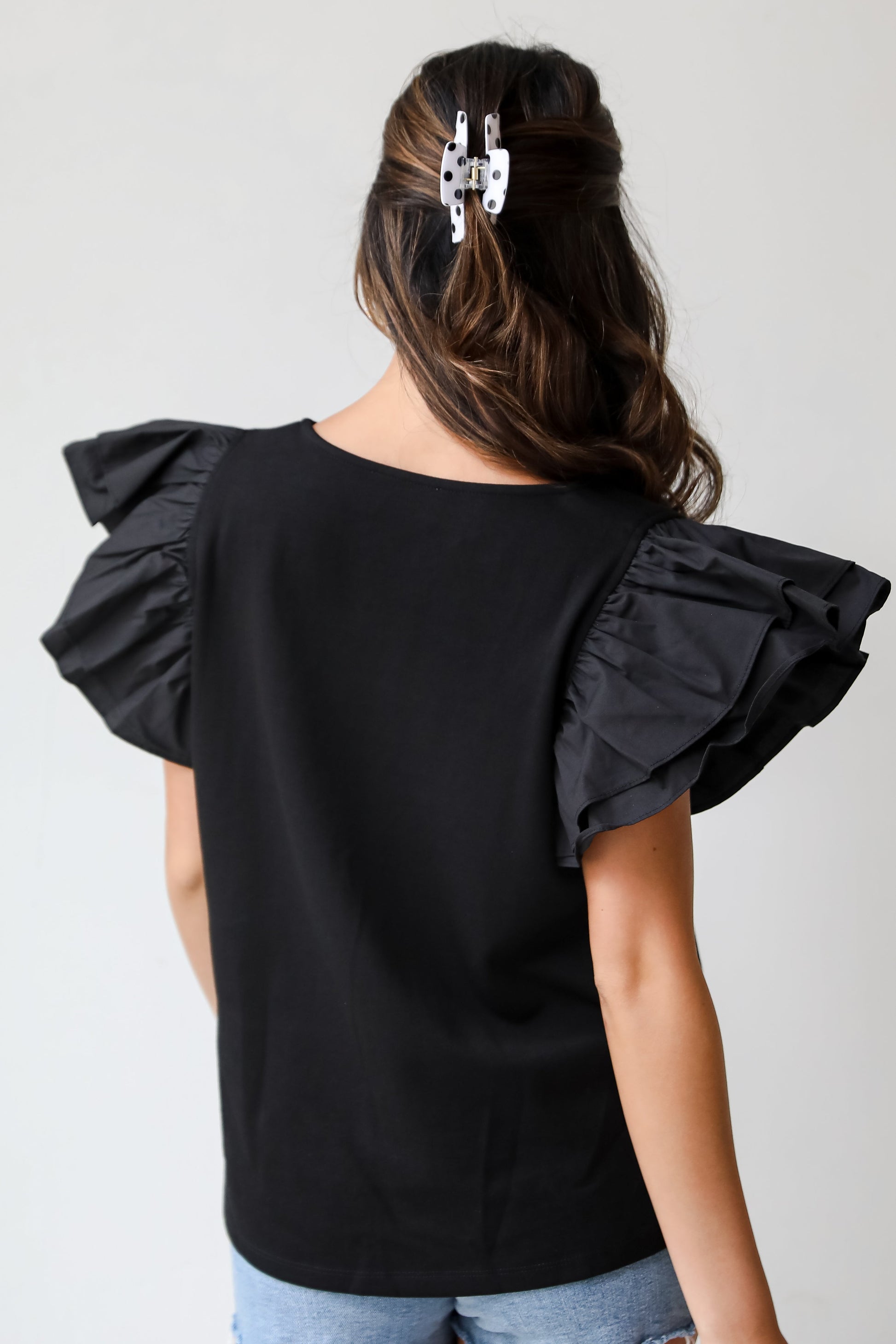 Popular Icon Black Ruffle Sleeve Blouse