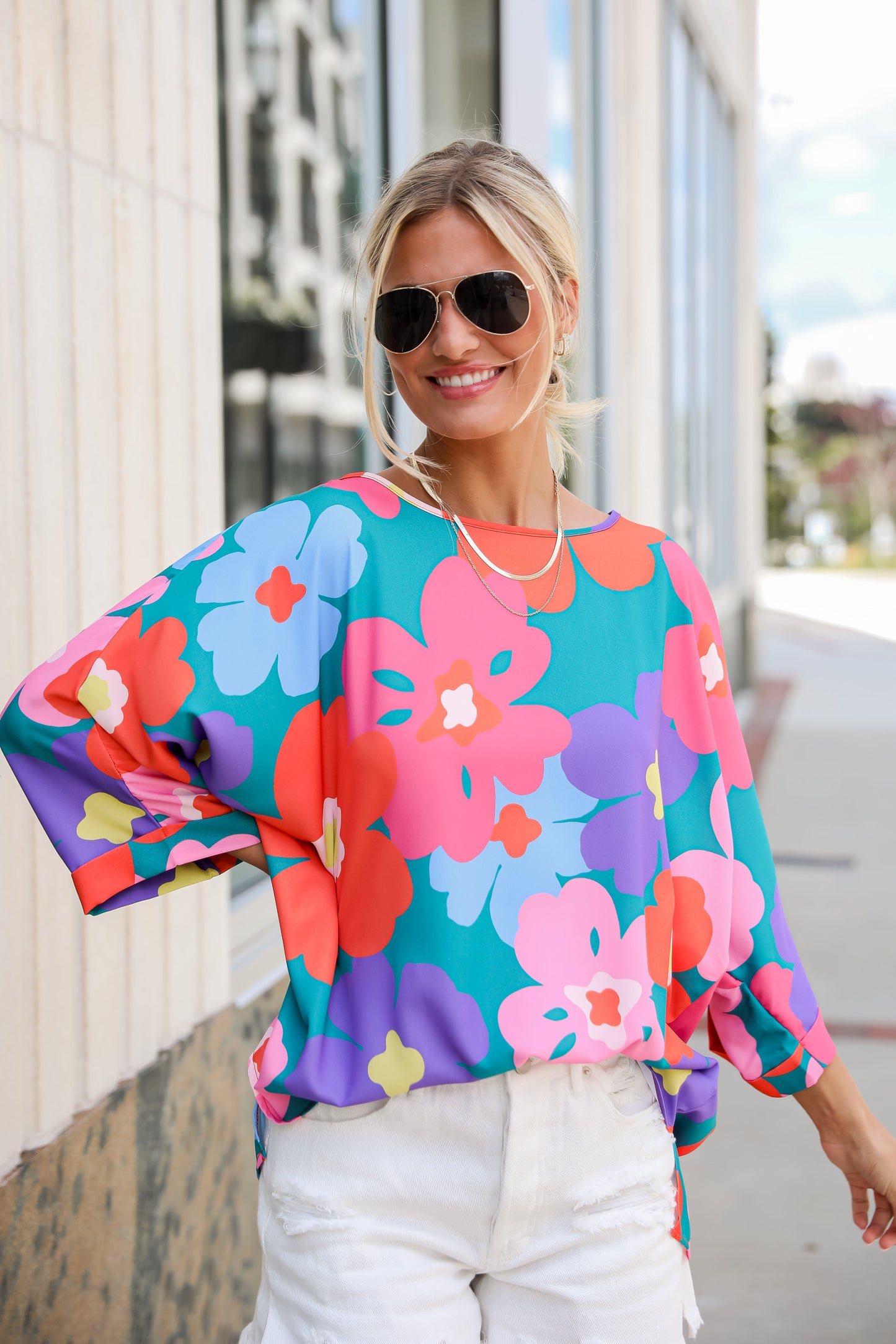 Perfectly Lovable Teal Floral Blouse