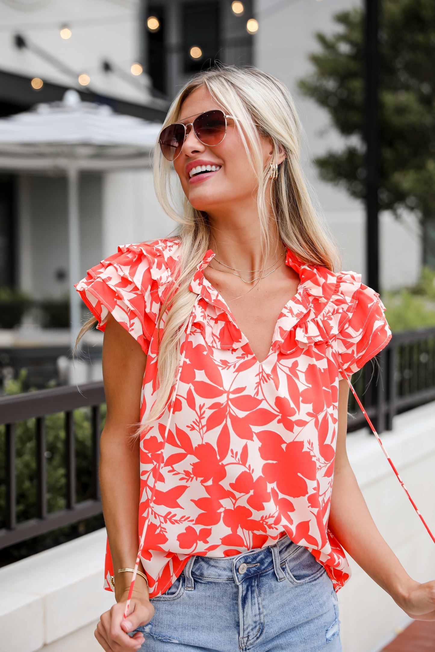 Poised Moment Orange Floral Blouse